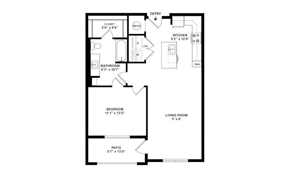 Orchard - 1 bedroom floorplan layout with 1 bathroom and 772 square feet (2D)